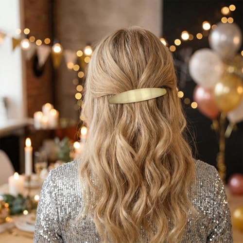HINZIC 4pcs Oval French Hair Barrette, Non-Slip Large Alloy Hair Clip for Women, Vintage Wedding Prom Formal Hairpins Accessories for Thick Thin Long Short Curly Straight Hairstyles- Gold & Silver - color: Gold & Silver-4pcs