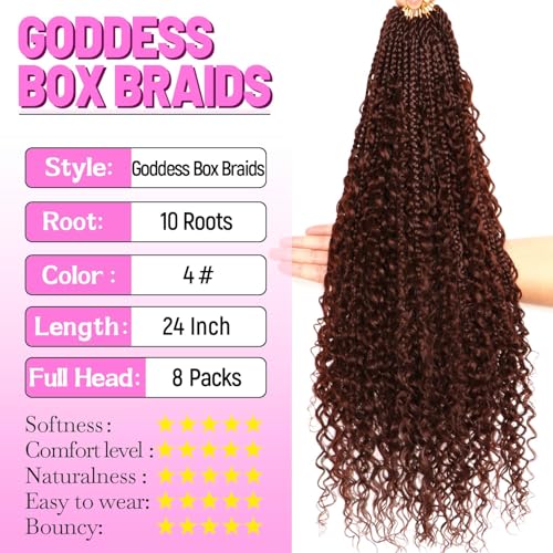 Goddess Boho Box Braids Crochet Hair-8 Packs 24 Inch Crochet Box Braids for Black Women Pre Looped (#4, 24 Inch (Pack of 8)) - color: #4, size: 24 Inch (Pack of 8)
