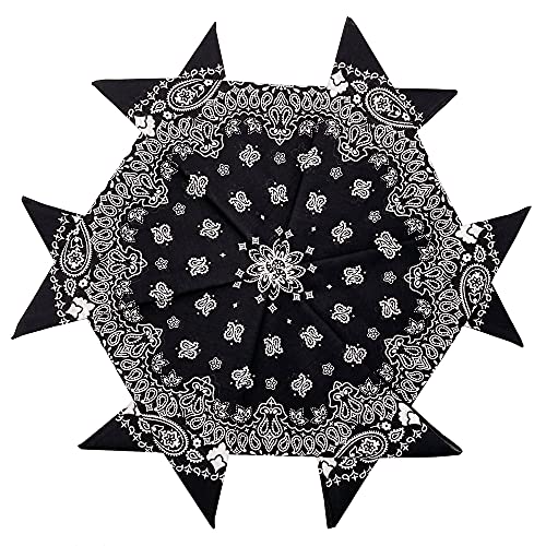 6 Pack 12 Pack Bandanas 2 Sides Printed 22inch Unisex Cowboy Kerchiefs - color: Black-6 Pack