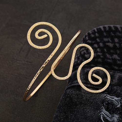 Cool Upper Arm Adjustable Bracelet Open Punk Gothic Cuff Bangle Coil Swirl Leaf Wing Butterfly Silver Gold Armband Minimalist Armlet Vintage Jewelry for Women - color: gold