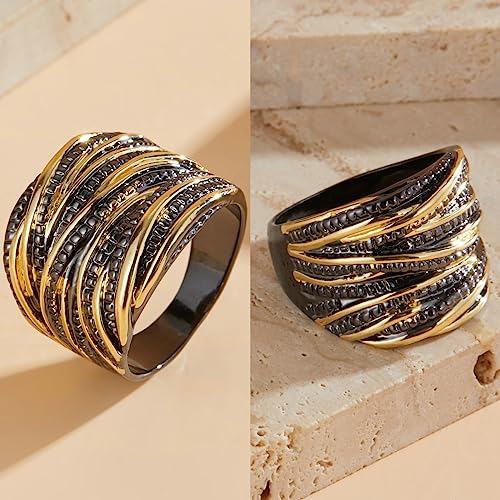 Mytys 2 Tone Intertwined Crossover Statement Ring Fashion Chunky Band Rings for Women Wide Index Finger Rings Costume Jewelry - color: Gold and black