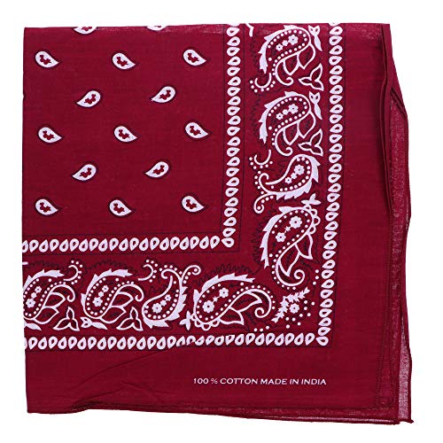 Motique Accessories Extra Large Paisley Bandana 27x27 Inch - color: Burgundy