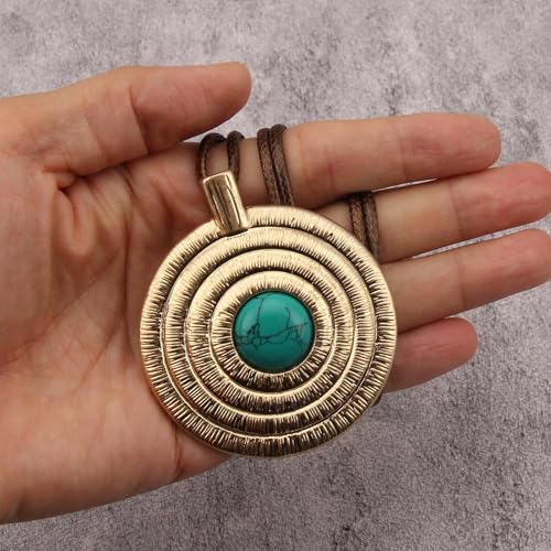 JAOYU Boho Necklace for Women Large Pendant Necklace Boho Long Choker Leather Gold Necklace Vintage Earthy Jewelry Trendy - style: Bohemian Style Necklace