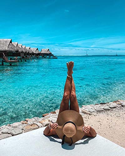Lanzom Womens 5.7 Inches Big Bowknot Straw Hat Large Floppy Foldable Roll up Beach Cap Sun Hat UPF 50+ - color: Green
