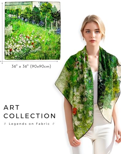 PoeticEHome Cashmere Scarf Wrap 36"x36" - Featherlight & Wrinkle-Free Artistic Square Shawl for Travel & Office, Gift Ready - color: Daubigny\'s Garden - 36"