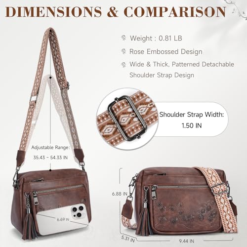MEITRUE Crossbody Bags for Women, Vegan Leather Crossbody Purse Trendy Multi Pockets Shoulder Handbag with Tassel - color: 07-dark Espresso