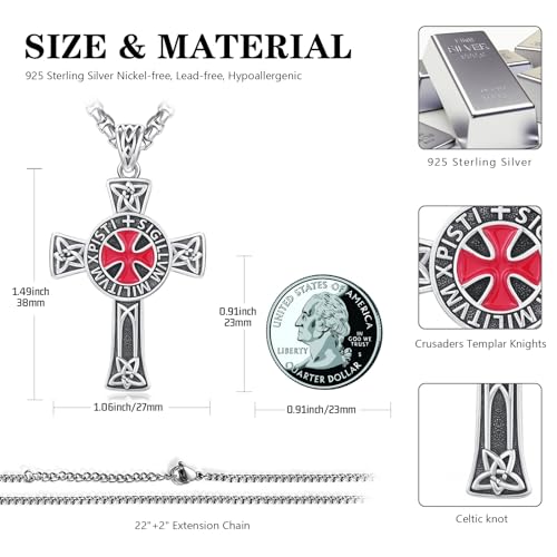 Cross Necklace 925 Sterling Silver Turquoise Christian Pendant Religious Cross Jewelry Christmas Gifts for Women Men - style: Templar Cross