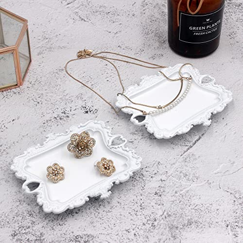 (2 Pack) Vintage Small White Ring Dish, Birthday & Wedding Gifts for Women，Wedding Ring Tray - White - color: White (2 Pack)