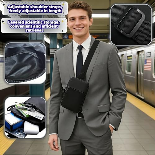 Lightweight Water-Resistant Crossbody Bag, Multi-Pocket Organizer for Phone, Keys, Essentials - Unisex Mini Sling Pack for Hiking, Commute, Cycling
