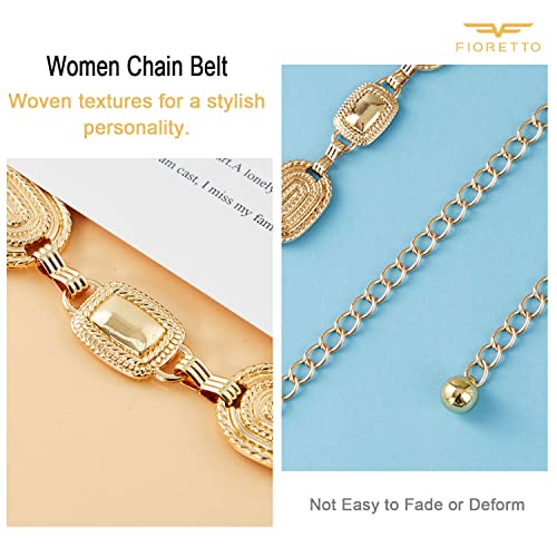 FIORETTO Western Waist Chain Belt Metal Concho Belt for Women Cowgirl Cowboy Boho Country Belt for Dress Jean - color: Gold-15, size: Fit Waist Up to 46"