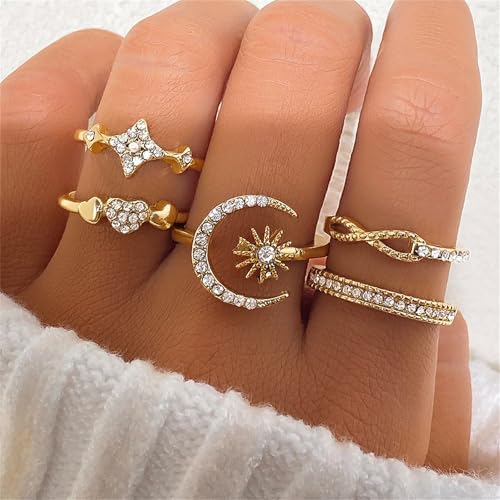 Boho Stackable Rings for Women Trendy Knuckle Joint Finger Knuckle Nail Ring Sets Simple Star Moon Stack Preppy Statement Rings Cute Stuff - style: F-6