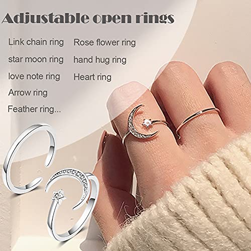 KOHOTA 12PCS Adjustable Knuckle Rings for Women 14K Gold Plated Silver Simple Stacking Rings Pack Open Knot Star Moon Butterfly Dainty Thumb Ring Set for Women - color: 1-Silver color