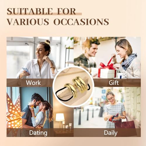 3PCS Gold Hair Ties, Metal Hair Ties for Thick Hair, Elegant Durable Geometric Design, Gold Hair Accessories Stretchy and Non-Damage Ponytail Cuff Holders, 3 Styles in Box Holiday Gifts - color: Gold Set 01