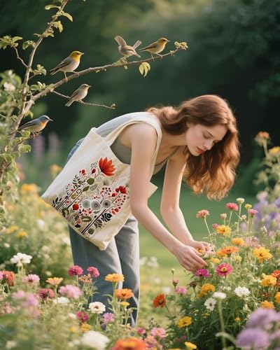 METALPHA Aesthetic Tote Bag for Women Girls - Resuable Double-Sided Printed Canvas Tote Bag with Snap Closure and Pocket - color: Richblooms