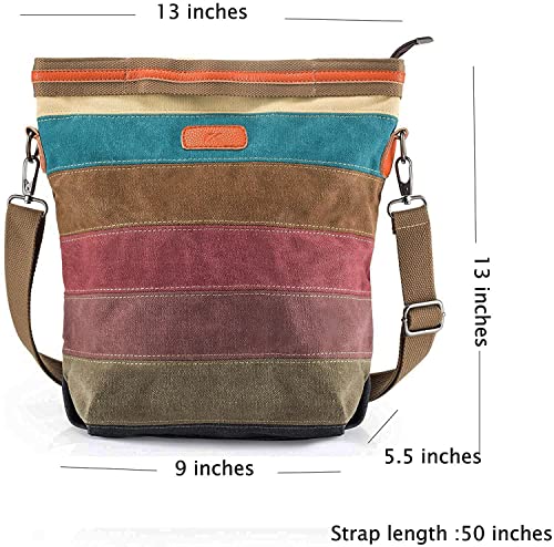Canvas Handbag Multi-Color Striped Lattice Cross Body Shoulder Purse Bag Tote-Handbag for Women | Striped - style: Casual