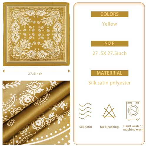 DOOBO Satin Head Scarf - 27.5 Inches Silk Bandana Hair Wrap Square Scarf for Women & Girls - color: Yellow