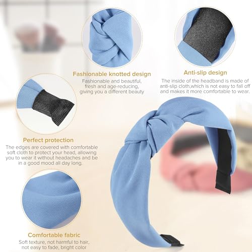 DiyJibb Headbands for Women Girls - 6PCS Stylish Top Knotted Headbands - Knotted Headband for Women - Head Bands Wide Hairband Hair Accessories - color: pink，yellow，white，red，dark brown，blue