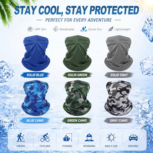 Geyoga 6 Pieces Summer UV Protection Cooling Neck Gaiter Face Clothing Neck Gaiter Mask Scarf Sunscreen Breathable Bandana - color: Camouflage Colors