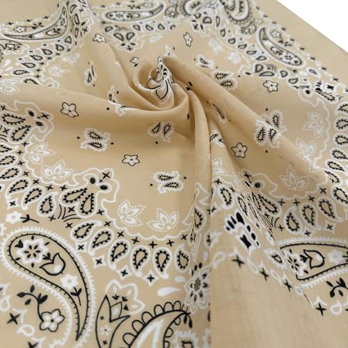 Single Pack Bandanas 60s Premium Cotton Soft Thin Handfeel Large Handkerchief for Men and Women - color: Beige