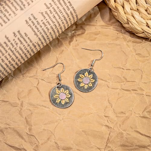 MALOYANVE Sunflower Earrings for Women Trendy Statement Handmade Bohemian Ethnic Vintage Round Teardrop Dangle Earrings Party Birthday Jewelry - color: Circle