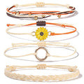 FANCY SHINY Easter Gifts Basket Stuffers Sunflower String Bracelet Boho Braided Rope Wrap Bracelets Cute Summer Beach Surfer Jewelry for Women - color: Beige
