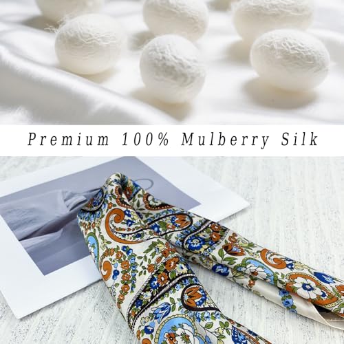 Women's Small 21 inch 100% Silk Scarf Bandana for Head Neck Hair | 100% Mulberry Silk Lightweight Designs Gift-Ready Packaging For Hair Fashion 21"x21" Printed - color: 208multicolor