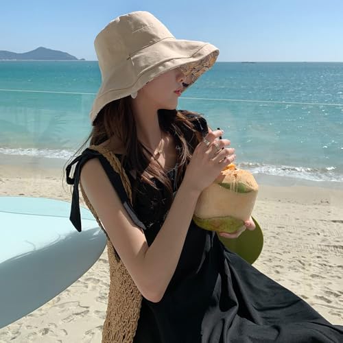 HUAMULAN Women Summer Sun Hat Wide Brim Wired Edge Floral Beach Bucket Hats Reversible Foldable Travel UV Protection Lady Hat - color: M1744-mise