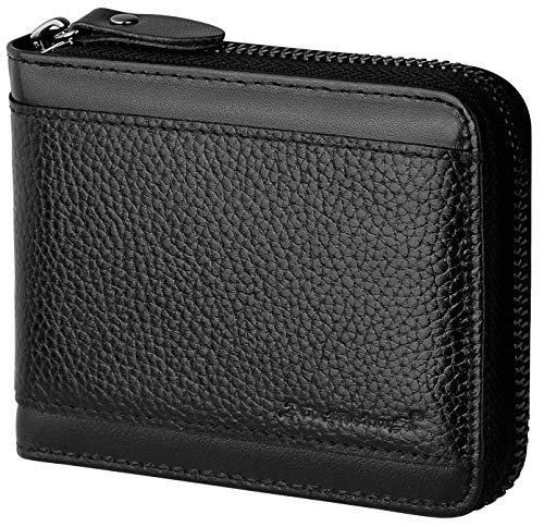 Admetus Mens RFID Blocking Wallets Zipper Leather Wallet for Men Bifold RFID Card Holder - color: Black-21