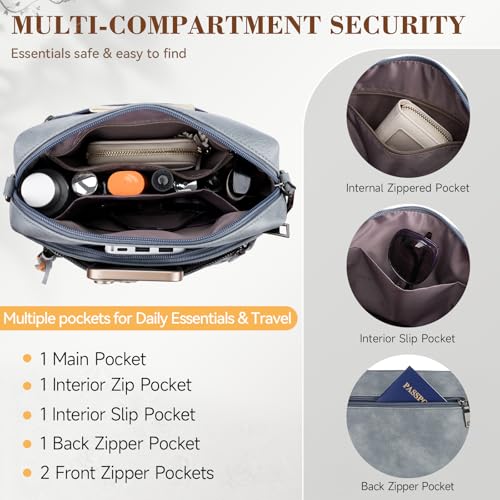 MEITRUE Crossbody Bags for Women, Vegan Leather Crossbody Purse Trendy Multi Pockets Shoulder Handbag with Tassel - color: 08-slate Blue