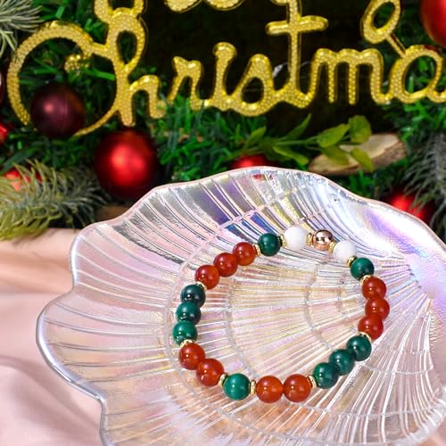 Strong Healing Crystal Bracelet 8MM Genuine Stone Bracelet Lucky Beaded Bracelet Chakra Bracelet 6.5 inch Positive Energy Inspirational Gifts for Women Mom - style: Christmas