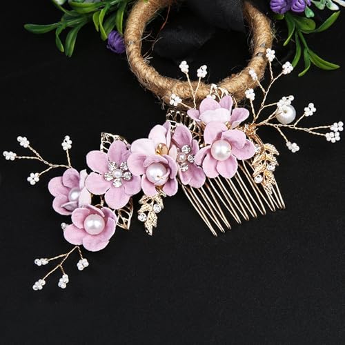 10PCS Hair Comb Set - Wedding Floral Hair Accessories for Women, Baby Purple Flower Hairs Pins, Vintage Wedding Hair Clips, Bridesmaid, Mother of Bride, Gold Decorations - color: Purple