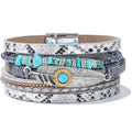 FANCY SHINY Turquoise Boho Leather Bracelet Stackable Chunky Wrap Bangle Bracelets Cowboy Cowgirl Chic Western Jewelry Gift for Women - color: Silver