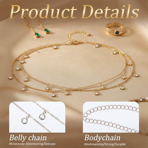 Belly Chain Waist Chains for Women, Sexy Body Chains Boho Layered Beach Waist Chain Adjustable Bikini Body Jewelry Waist Jewelry for Women Back Jewelries for Backless Dress
