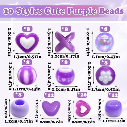 NAISKA 100PCS Purple Dreadlock Bead 10 Styles Kids Braids Beads Heart Loc Jewelry Cute Clip Beads for Hair Braids Kids Hair Accesssories for Girls - color: Purple