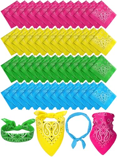 Unittype 48 Pieces Paisley Bandana Novelty Unisex Cowboy Headband Sports Bandannas Scarf Outdoor for Western Party Costume - color: Blue, Green, Yellow, Pink, style: Classic