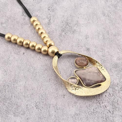 Leather Necklace for Women Large Pendant Hippie Choker Necklace Vintage Sweater Necklace Chunky Boho Necklaces for Women - style: Chunky Boho Necklaces