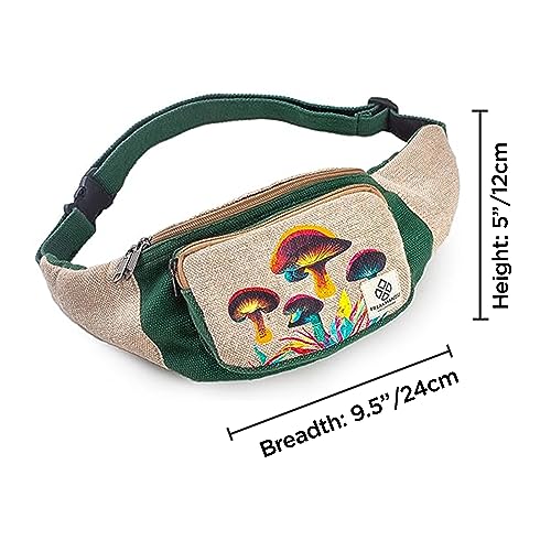 Freakmandu Eco-Friendly Boho Hippie Style Mushroom Hemp Fanny Pack Hip Waist Bag for Hiking Running Jogging Cross Body