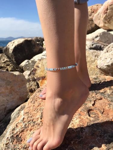 XIJIN Natural Stone Beaded Anklets for Women Handmade Beach Boho Turquoise Beads Ankle Bracelet Jewelry Gift for Her - color: P