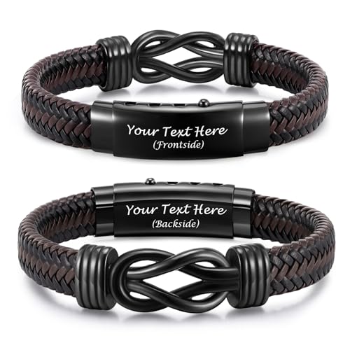 MEALGUET Men's Bracelets Gifts for Men - Brown Braided Leather Infinity Knot Bracelets Engraved Love Massage for Son Man Husband Boyfriend, Mens Bracelet Jewelry Gift for Birthday Valentine's - style: *** Customized it ***
