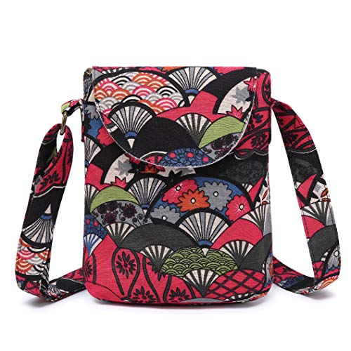 OPQRSTU Women's Retro Small Size Canvas Shoulder Bag Hippie Boho Crossbody Handbag - color: Red