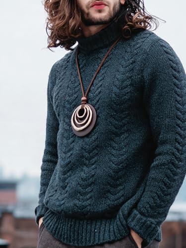 PU Leather Necklace Vintage Boho Style Multilayer Pendant Long Sweater Necklace Jewelry for Women Men with Adjustable Leather Cord - color: Brown/Gold