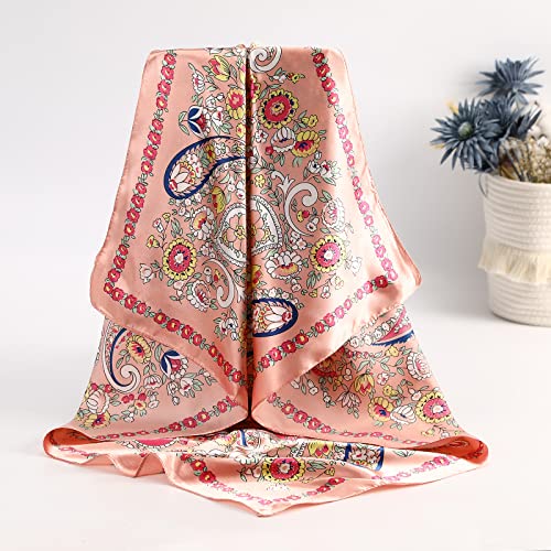 AWAYTR Satin Silk Scarf - Large Hair Bandana, Sleeping Wrap for Women - color: Cashew(pink)