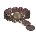 Beltiscool 3 1/2" (90 mm) Wide Ladies Wide Boho Disc Concho Leather Belt - color: Brown, size: S - 39 END-TO-END