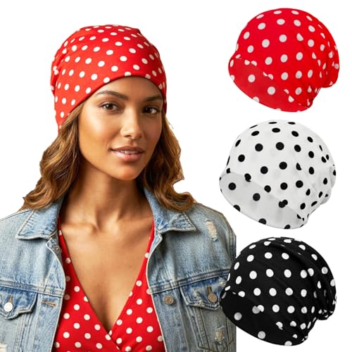 Bohend Bohemian Beanie Hats Headwear Cap Stretch Non Slip Bandanas Sleep Turbans Hats for Women Men Close top Head Covering - style: Polka Dots