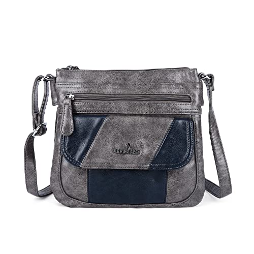 Angelkiss Small Womens Crossbody Bag Leather Shoulder Purse for Women Hobo Bag with Adjustable Shoulder Strap - color: Grey/Blue