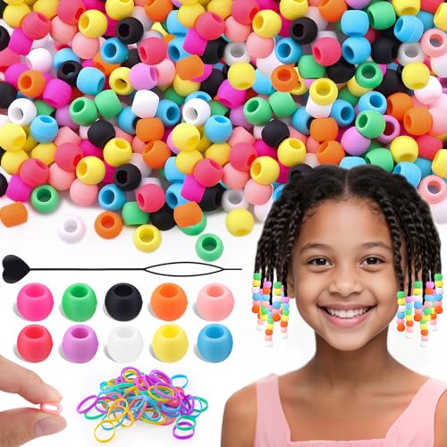 TINKRSTUFF 200Pcs 10mm Small Silicone Beads for Hair Braids, Soft Jellyish Pony Hair Beads with 5mm Hole + 50 Rubber Bands and 1 Beader for Braiding, DIY Bracelets Necklaces Crafts (Multicolors) - color: Multicolor-200Pcs