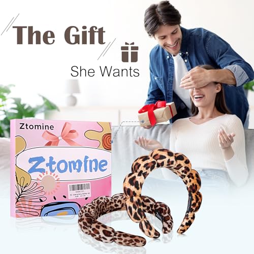 Ztomine Spa Headbands for Washing Face or Facial, Set of 2 Skincare, Terry Cloth Headband Wash Headband Combo Pack - Puffy Makeup Headbands for Face Washing, Mask, Skin Treatment - color: Leopard1-Leopard2