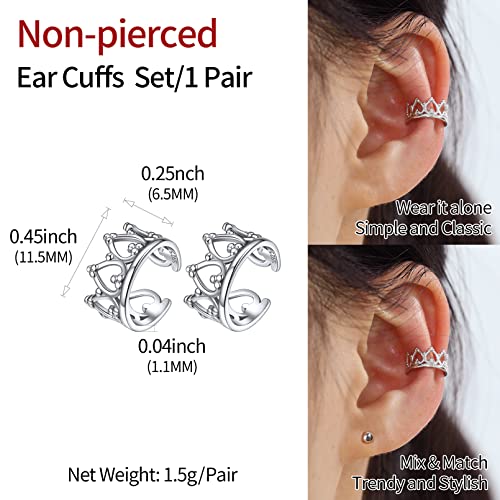 ChicSilver 925 Sterling Silver Ear Cuff Earrings Non Piercing Clip on Cartilage Cuff Earrings for Women - style: I: Crown
