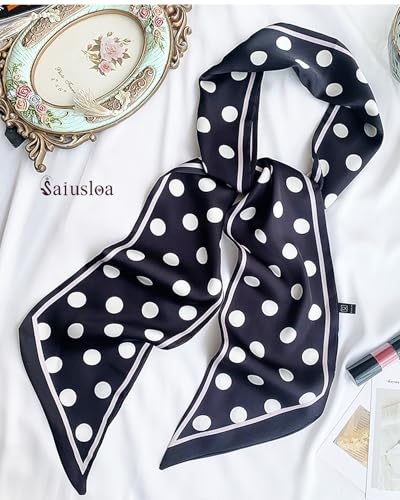 Purse Scarf For Handbags Head Scarves For Women's Hair Bags Scarfs Long Skinny Scarves Fashion Silky - color: A11-black Spot