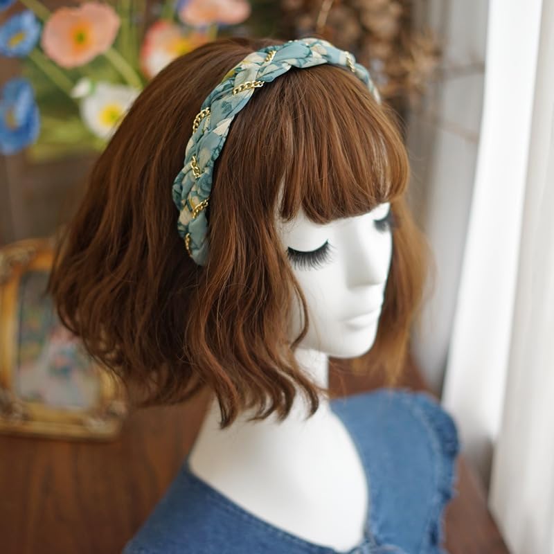 Braided Headband for Women-Vintage Fabric High Crown Headband with Non-Slip Teeth, Cute Boho Knotted Hair Band for Women & Teens (18-Pink Green, One Size) - color: 18-Pink Green